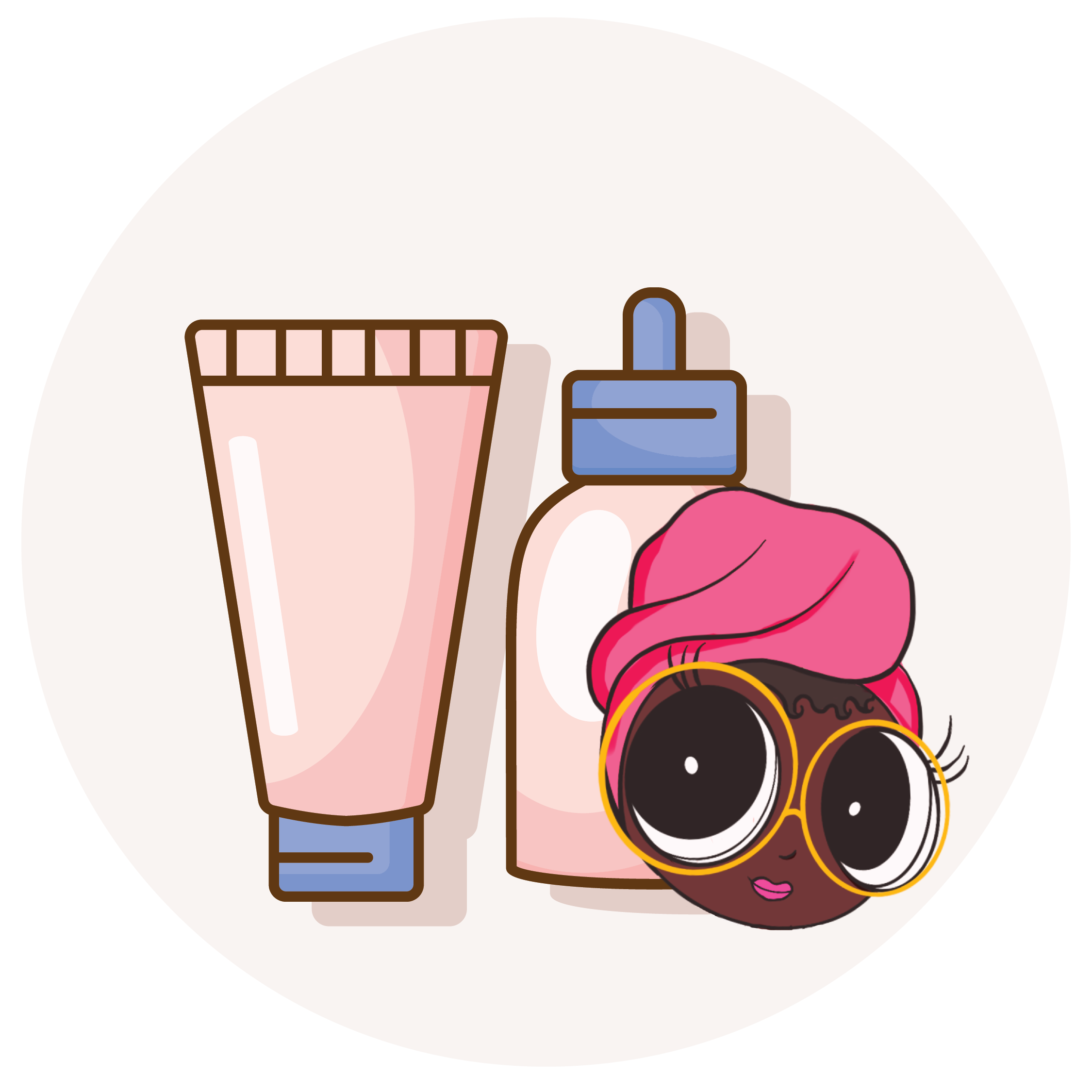 Skincare products with Ixora's signature character Skincare Bully's head on top